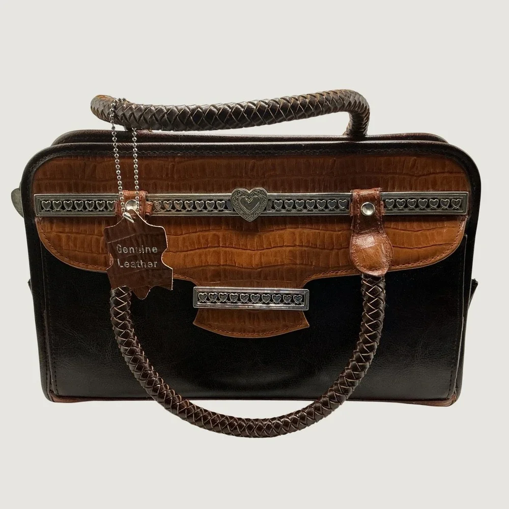 Leather Two Tone Brown Satchel Handbag